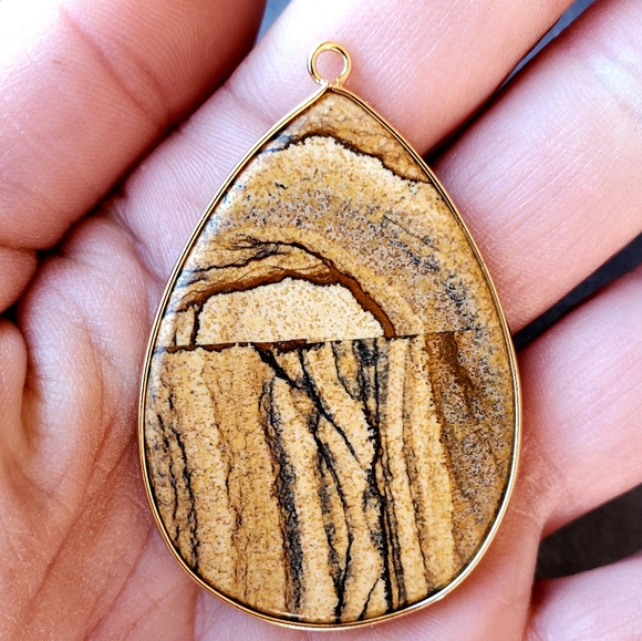 New Picture Jasper Gold Wrapped Teardrop Pendant - Picture 5 of 9